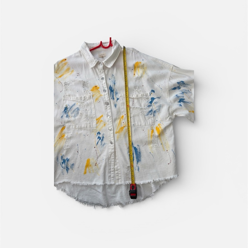 POL White Jean Jacket with Blue and Yellow Accents - Picture 10 of 12
